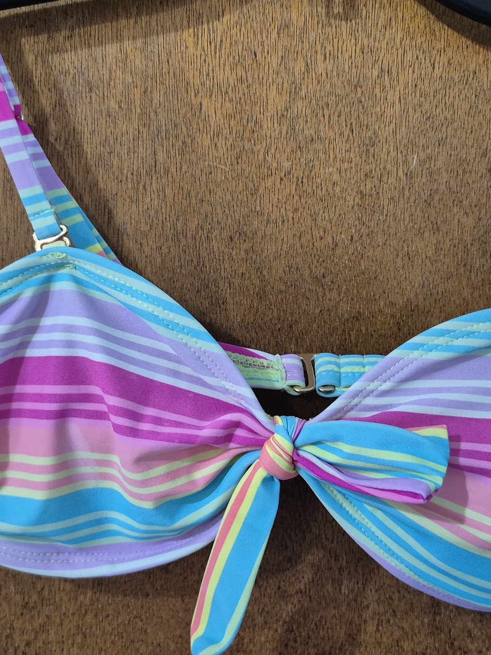 No Boundaries Multicolor Striped Tie-Front Bikini Top